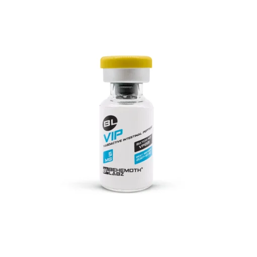 Single VIP peptide vial with branded label and yellow cap.